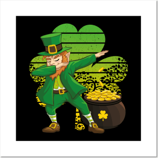 Dabbing Leprechaun St. Patricks Day Vintage Retro Clover Shamrock Posters and Art